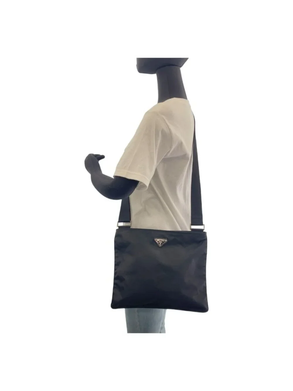 Prada Tessuto Black Silver Nylon Shoulder Bag